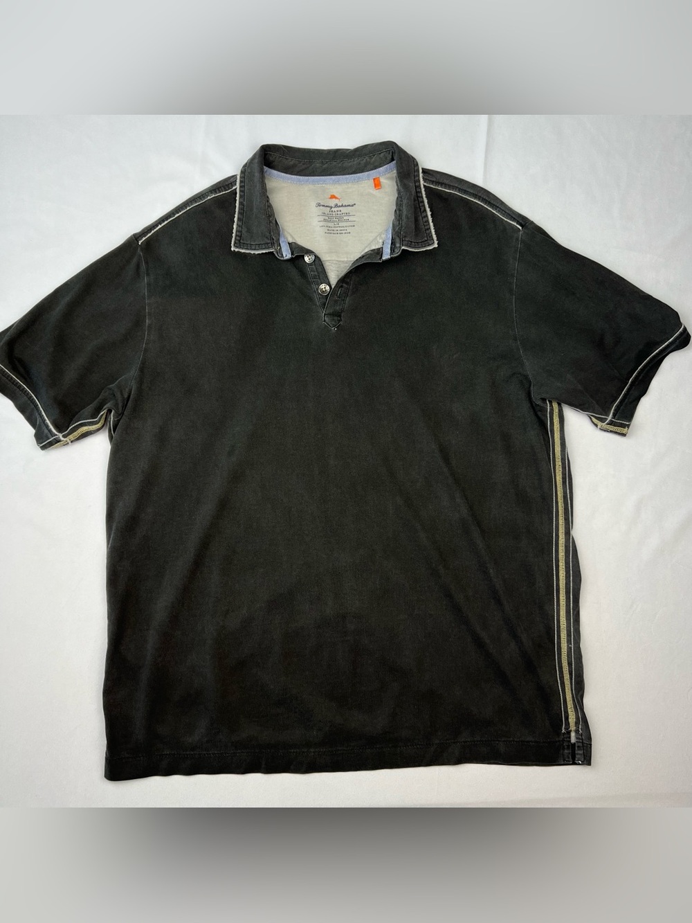 Tommy Bahama Polo Shirt Mens Black Contrasting Stitching Short Sleeve Size Large